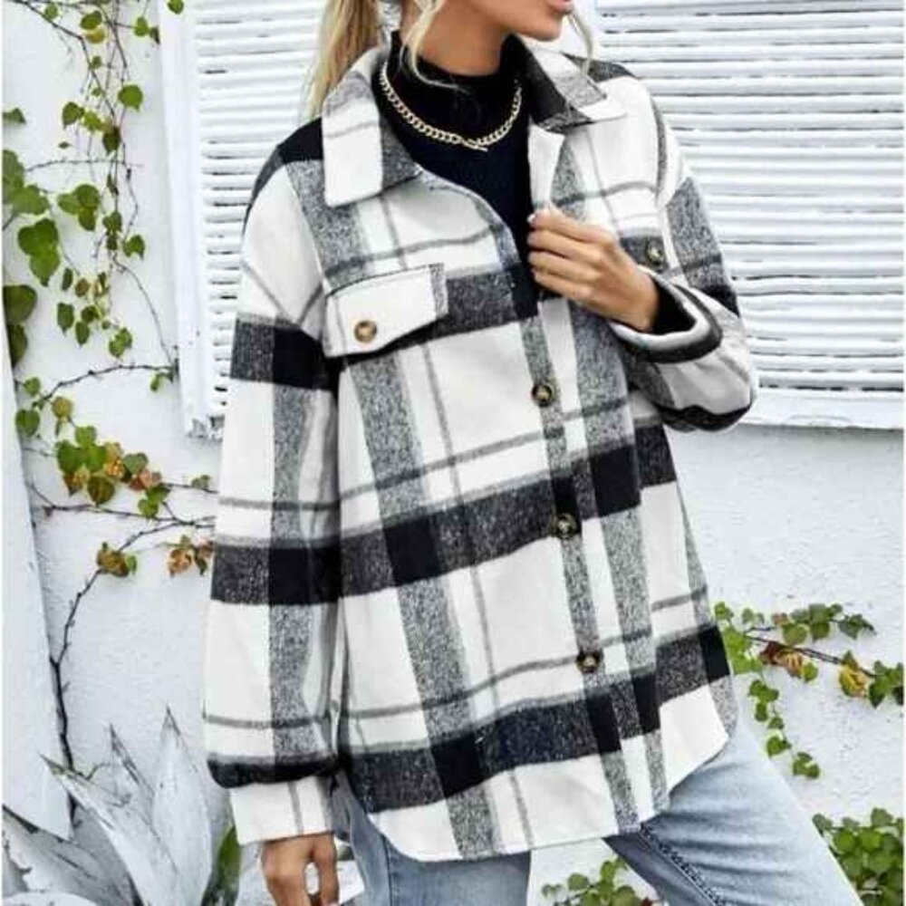 New Plaid Flannel Button Down Jacket - image 2